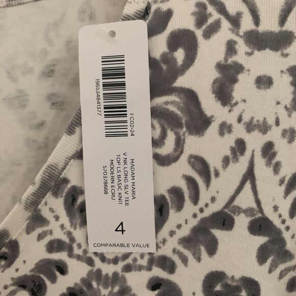 Chico's Top NWT Women's Size 4 (2X) Madam Maria Long Sleeve Modern Ecru Leisure - Picture 3 of 7